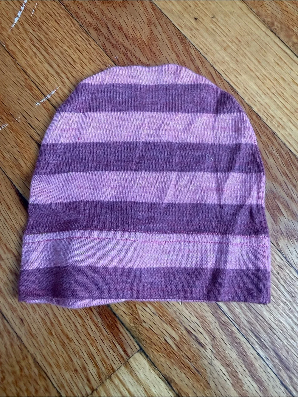 Striped Pink and Purple Kids Beanie with Faux Fur Pom